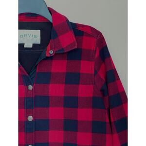 ORVIS SHIRT WOMENS MEDIUM / M LINED RED BUFFALO PLAID SNAP FRONT JACKET SHACKET